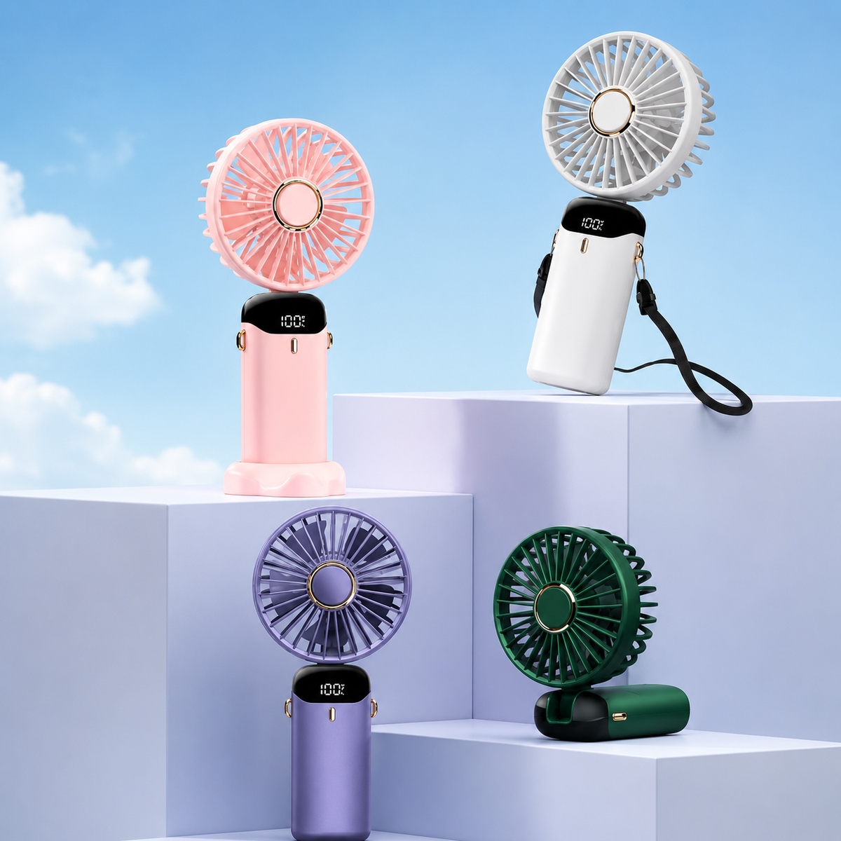 Portable Handheld Fan with Digital Display & 5 Speed Cooling