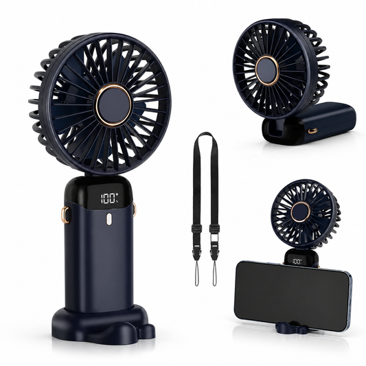 Portable Handheld Fan with Digital Display & 5 Speed Cooling