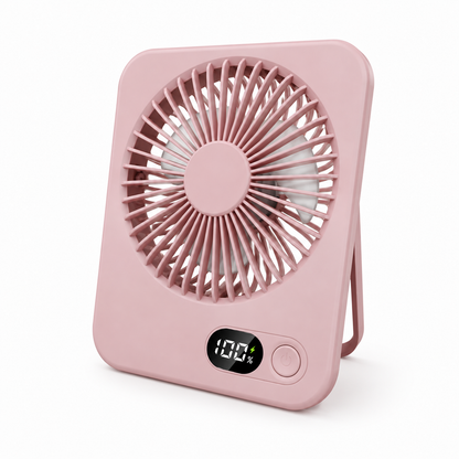Portable Rechargeable Desk Fan – 5 Speeds, LED Battery Display & 180° Adjustable Stand