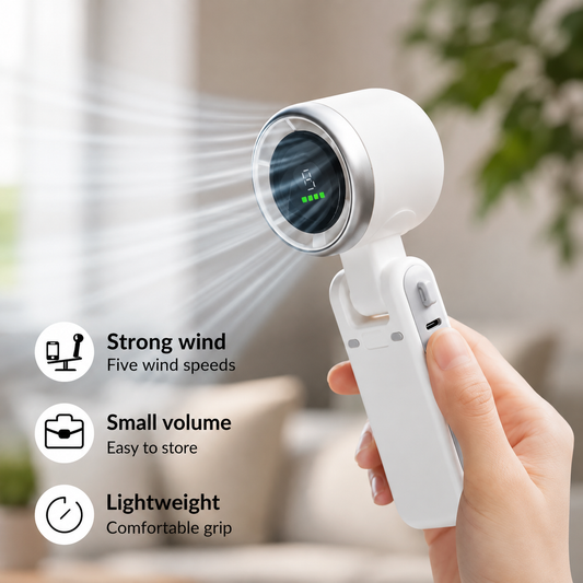 Portable Handheld Fan Rechargeable | Foldable 5 Speed Digital Display