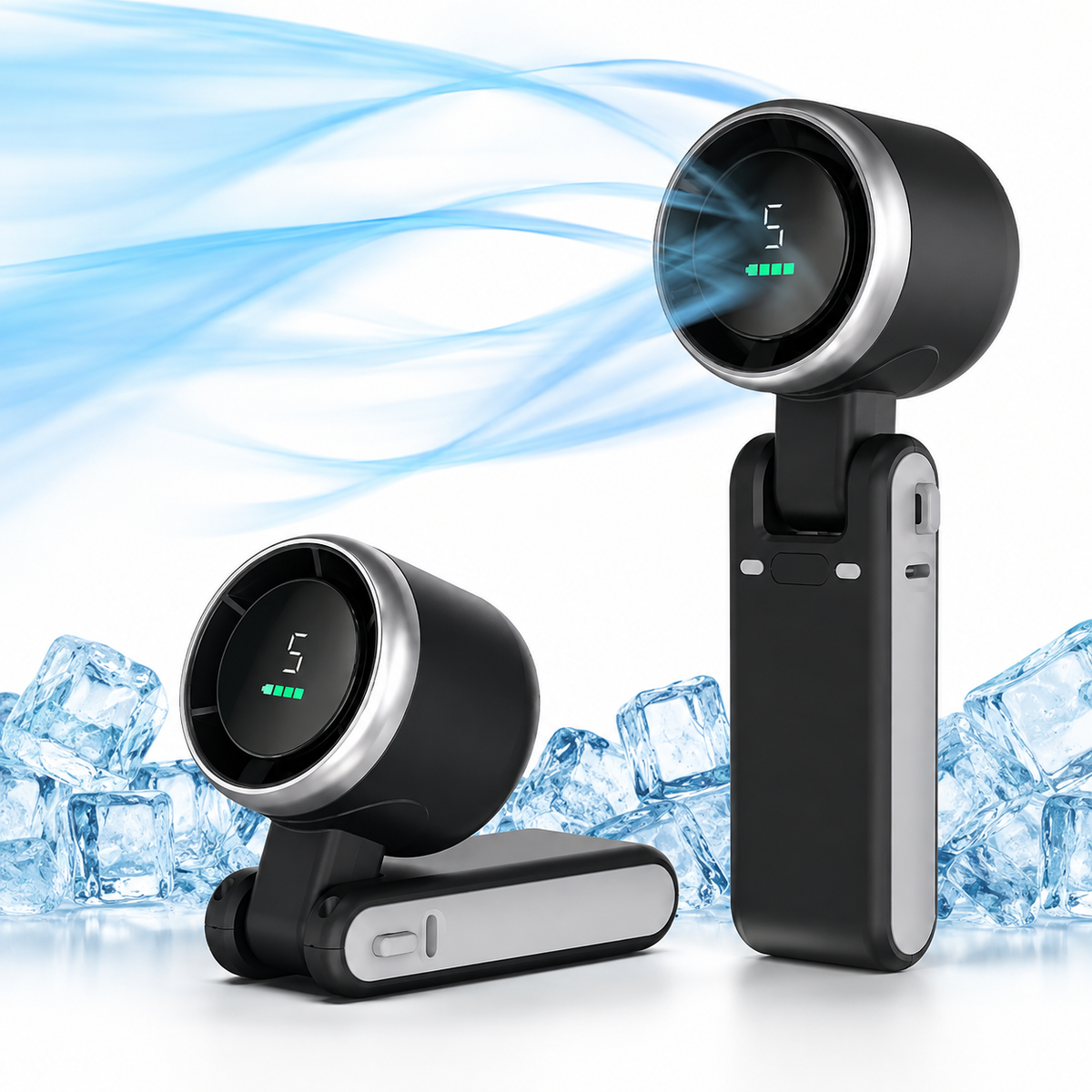 Portable Handheld Fan Rechargeable | Foldable 5 Speed Digital Display