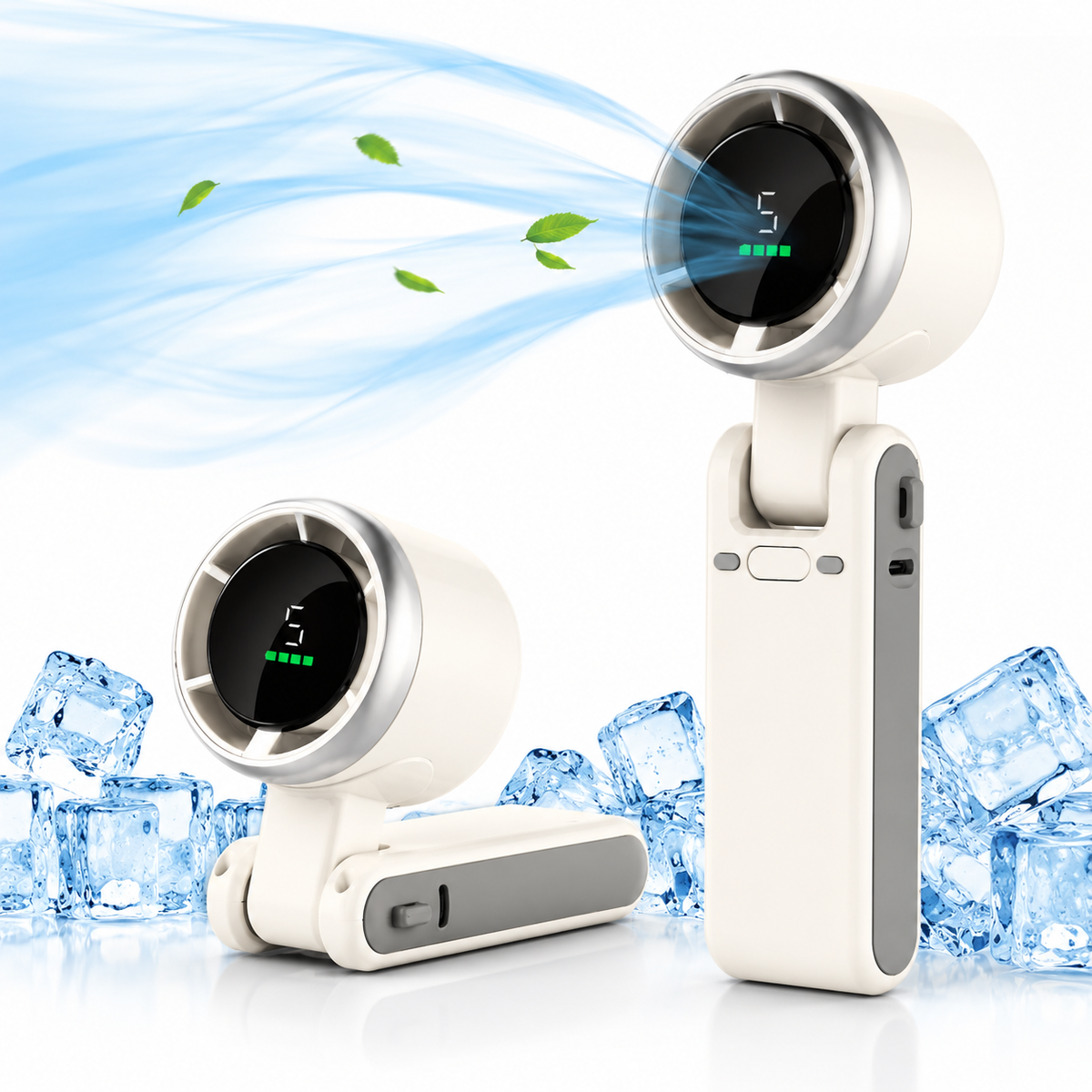 Portable Handheld Fan Rechargeable | Foldable 5 Speed Digital Display