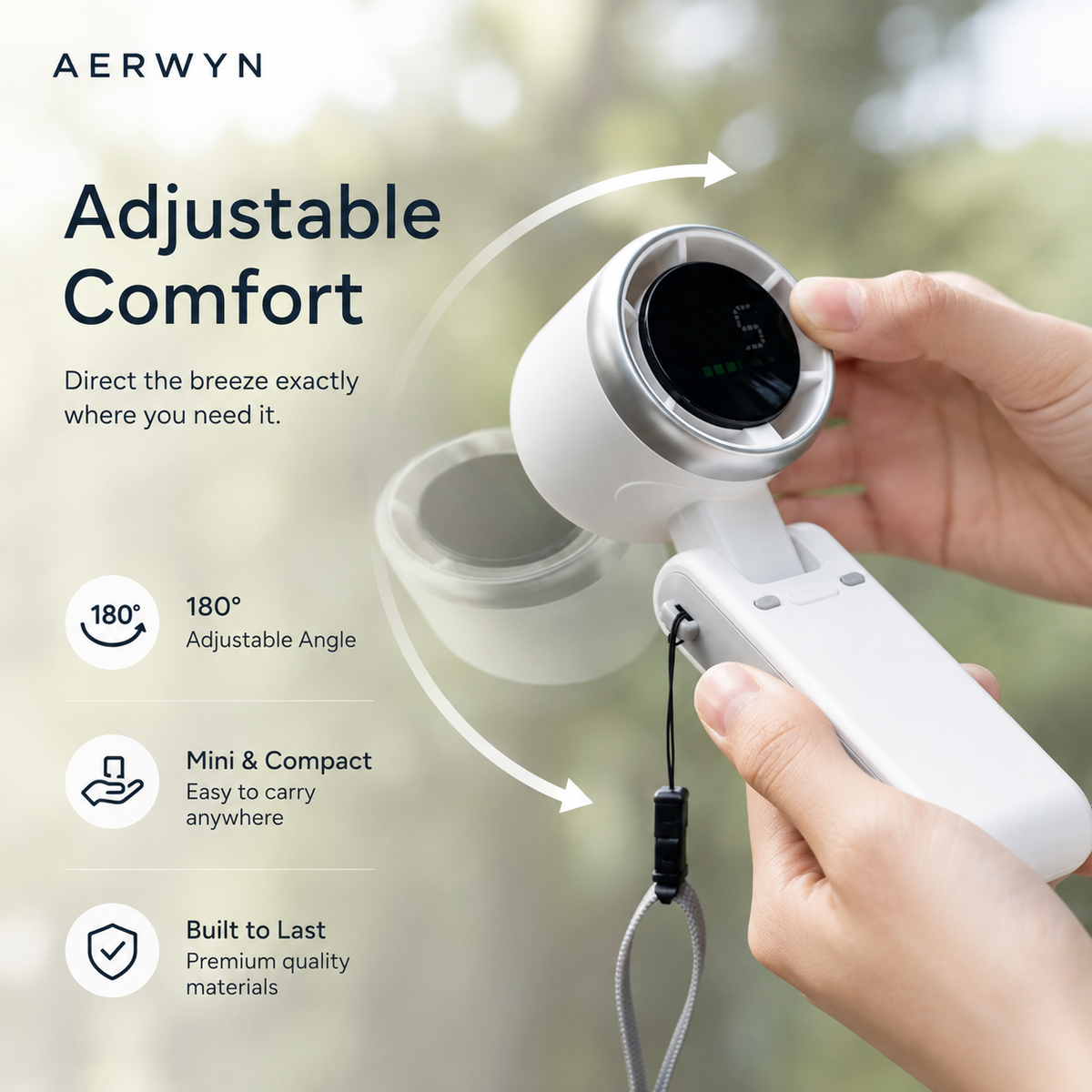 Portable Handheld Fan Rechargeable | Foldable 5 Speed Digital Display