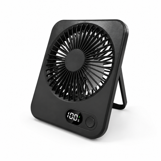 Portable Rechargeable Desk Fan – 5 Speeds, LED Battery Display & 180° Adjustable Stand