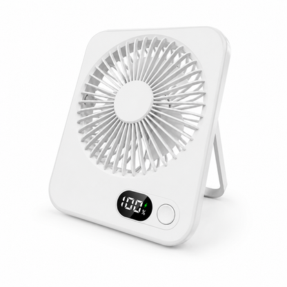 Portable Rechargeable Desk Fan – 5 Speeds, LED Battery Display & 180° Adjustable Stand