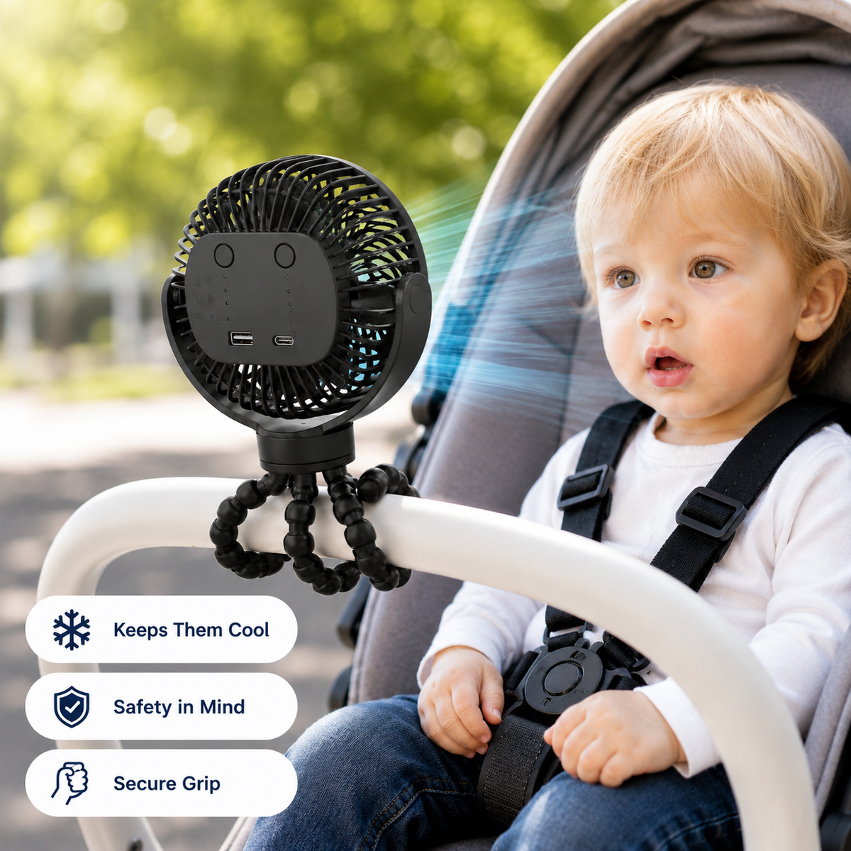 Rechargeable Stroller Fan with Flexible Tripod & 3 Speeds