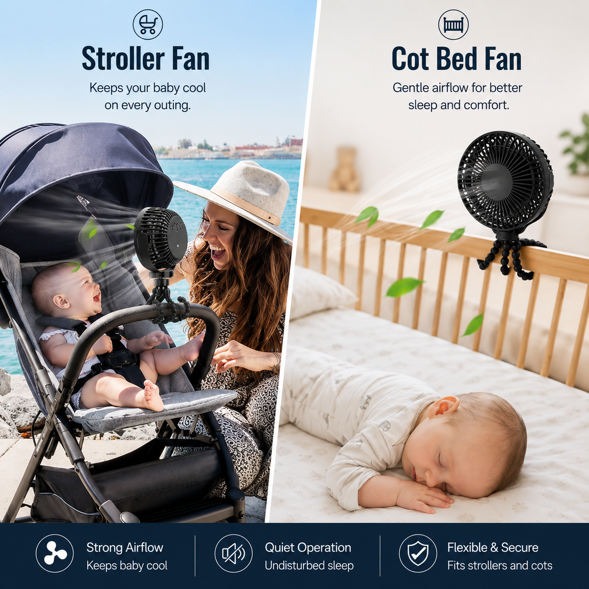 Rechargeable Stroller Fan with Flexible Tripod & 3 Speeds