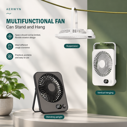 Portable Rechargeable Desk Fan – 5 Speeds, LED Battery Display & 180° Adjustable Stand