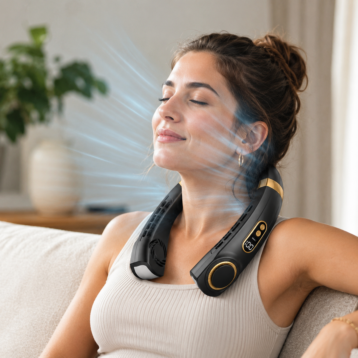 Bladeless Neck Fan with Digital Display & 5 Speed Settings