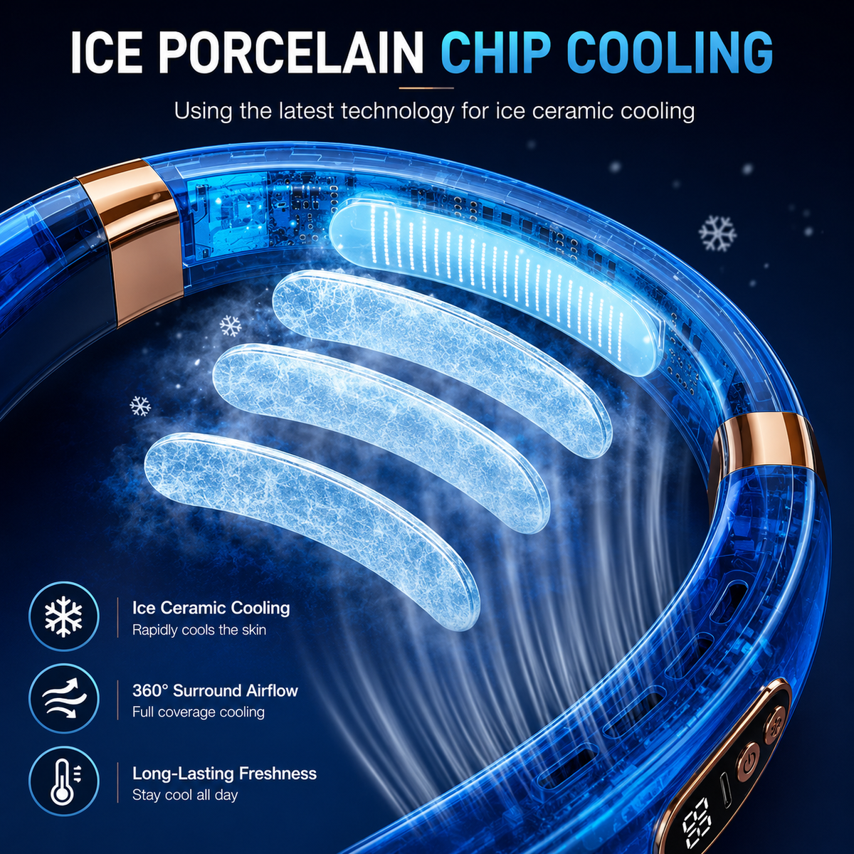 Bladeless Neck Fan with Digital Display & 5 Speed Settings